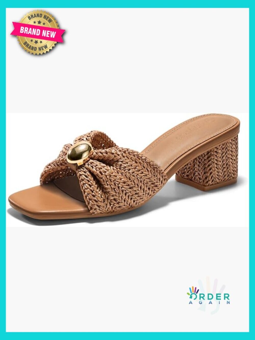 Low Chunky Block Heel Raffia Sandals Slip On Square Open Toe Dressy Slides